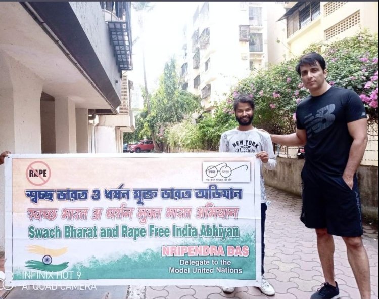 Barak Valley youth sets course on bicycle to raise awareness of Swachh Bharat and Rape Free India.