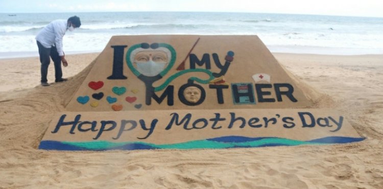 Sand sculpture on 'International Mother's Day' ; dedicating to all mothers as frontline warrior in this time of COVID-19 pandemic.