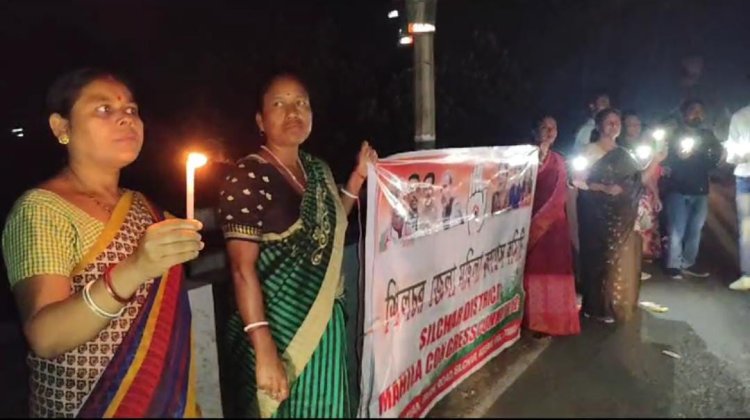 Silchar District Mahila Congress Committee protests against the deteriorated condition of Sadarghat and Annapurna Ghat Bridge.